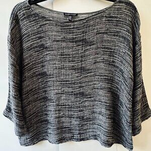 Eileen Fisher Gauze Linen Strata Jacquard Weave Blouse Top Size L Two Tone Gray